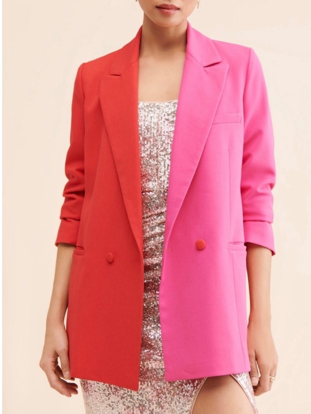 Hutch Valentine Colorblock Oversized Blazer Two-Tone Red and Hot Pink Size Large
